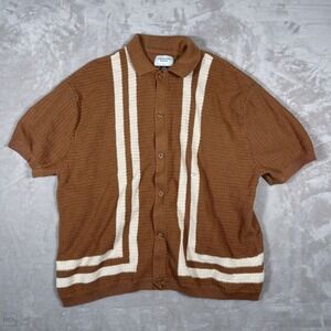 American Eagle Men's Shirt Button Up Short Sleeve Knit Neutral Casual L Brown